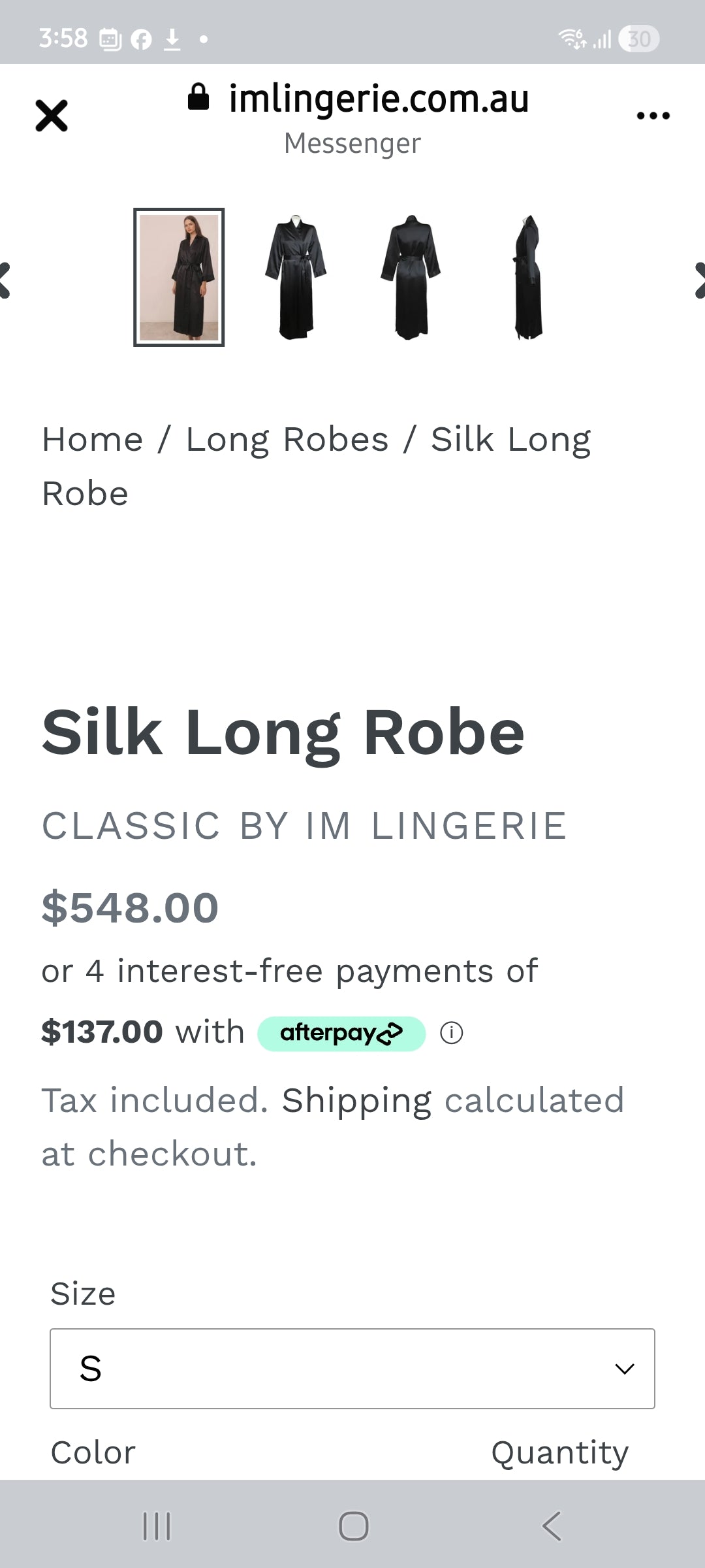 Christa black robe/dressing gown, size 12-retail $675