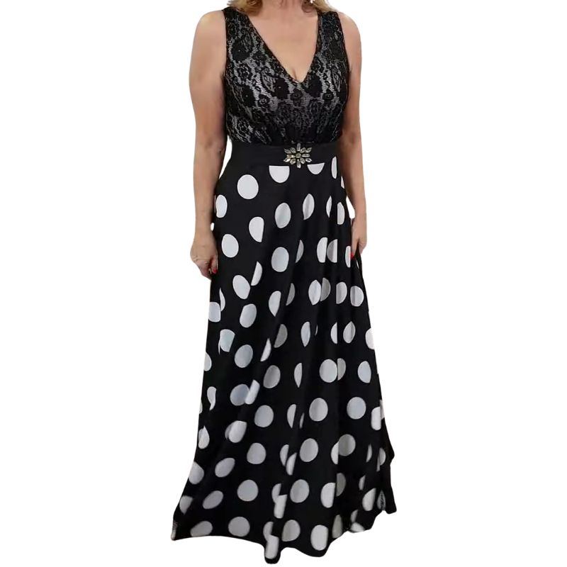 Ever Pretty black white polka dot maxi formal/ball dress, size 10-HIRE