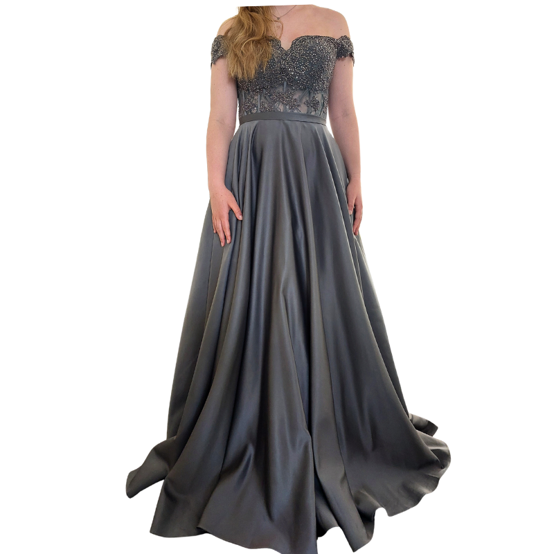 Charcoal satin silk formal/ball dress, size 8