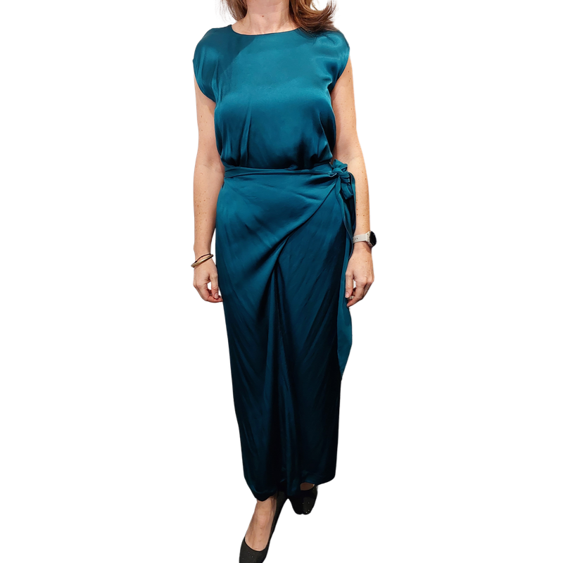 Storm satin silk teal dress, size 10-HIRE