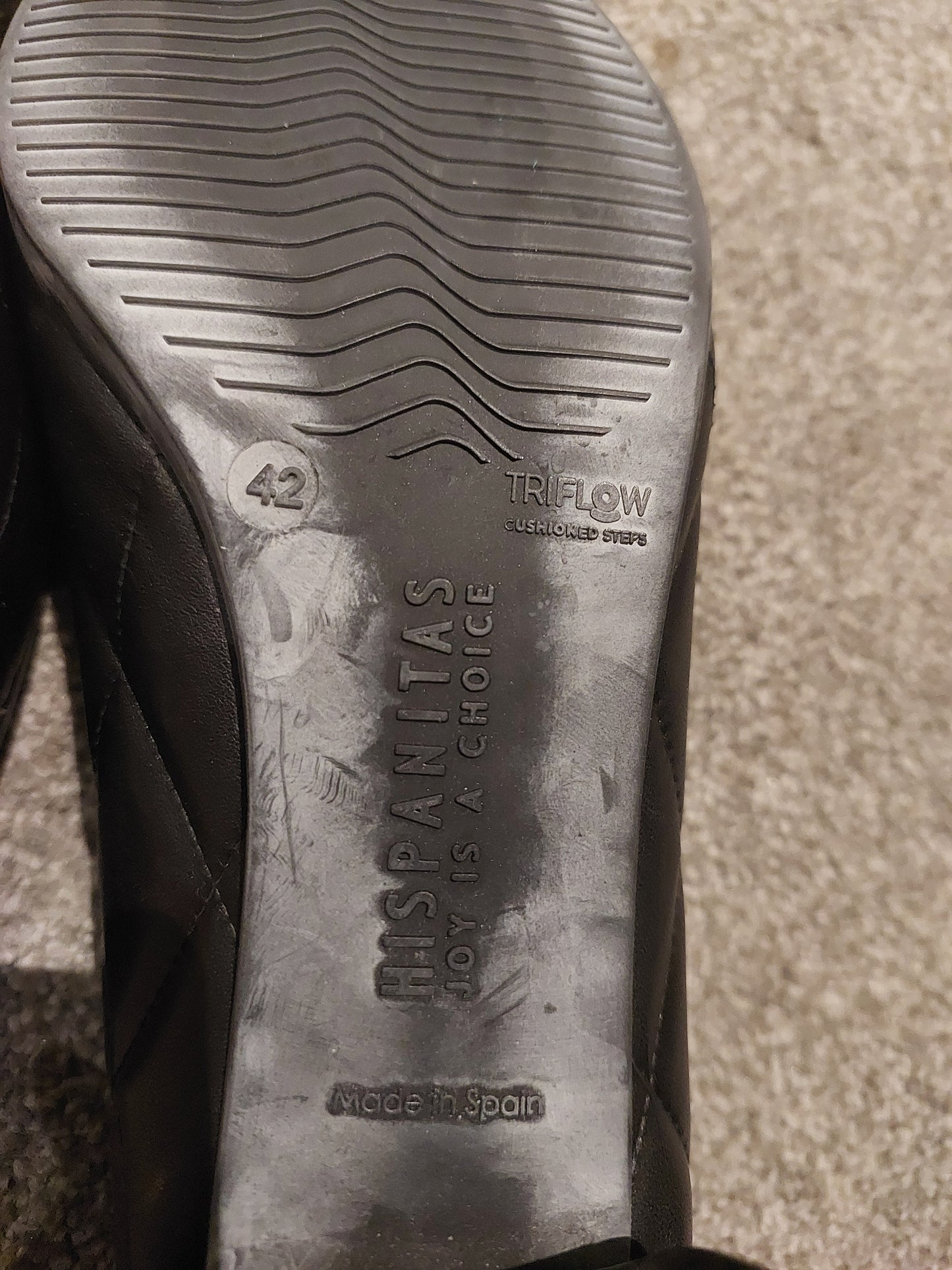 Hispanitas black leather low block heels/shoes, size 42/11