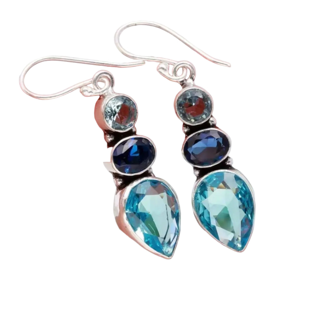 NEW blue, navy, aqua, teardrop silver plated earrings
