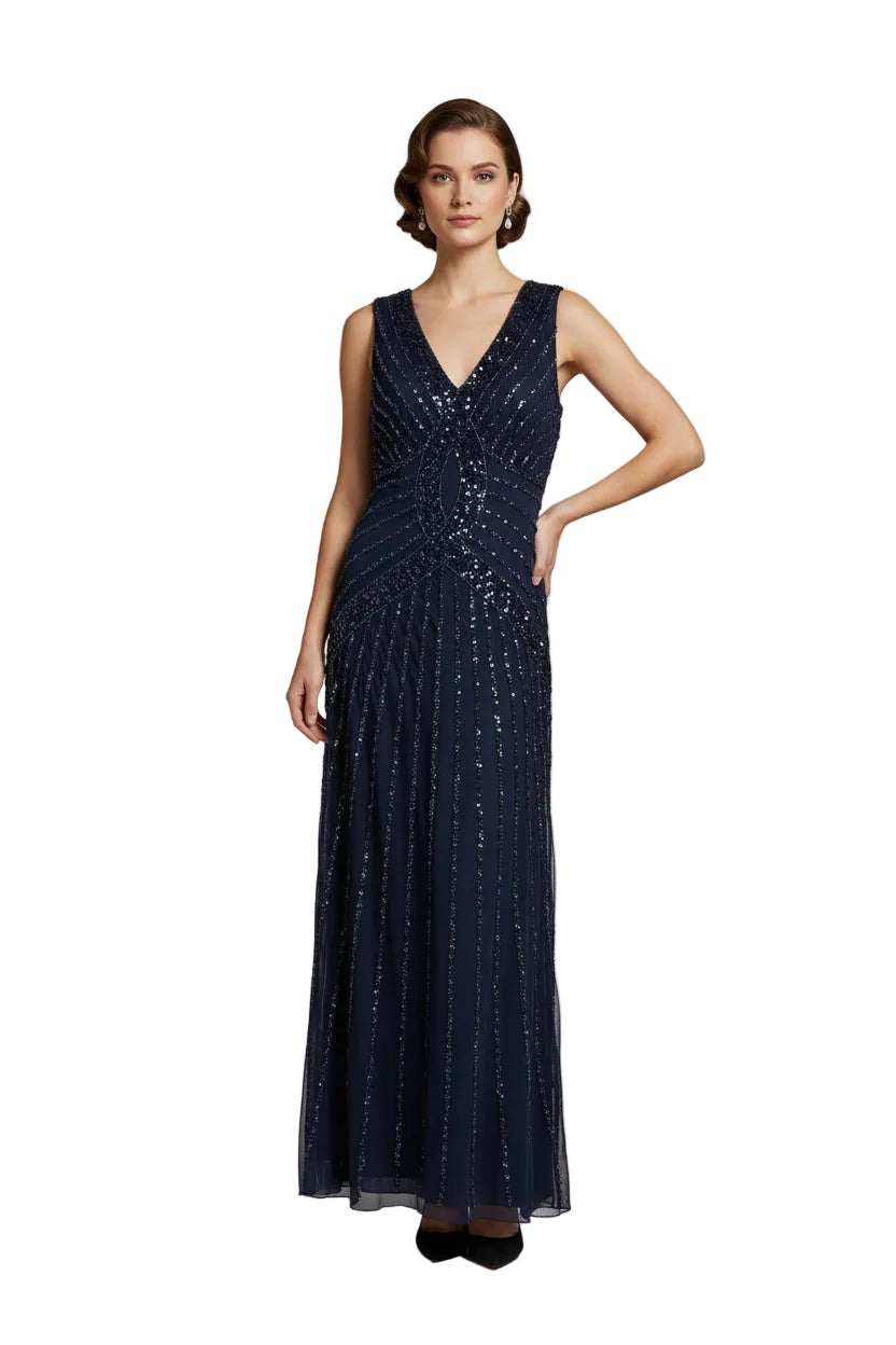 HIRE-Outrage navy sequin formal/ball dress, 12/14
