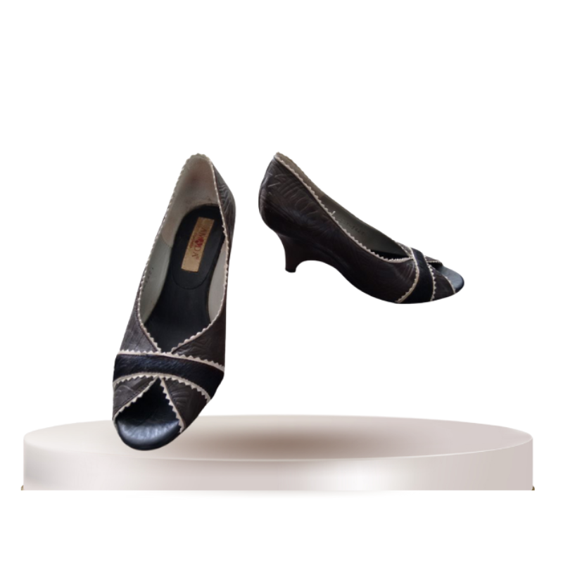 Amanda black fur trim wedge heels, size 36/5