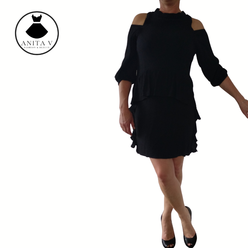 Three Of Something black cut out shoulder dress, size 12-14