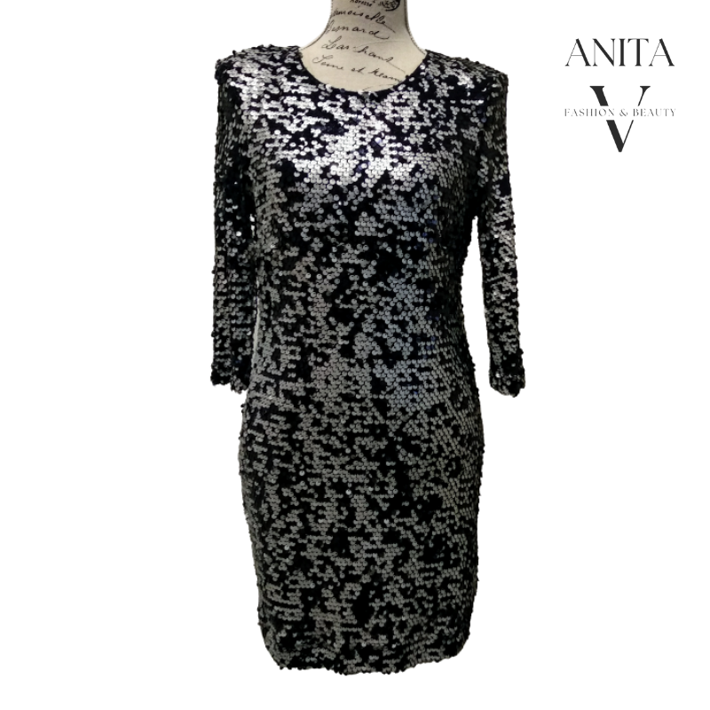 French Connection black & silver dress, size 10/12