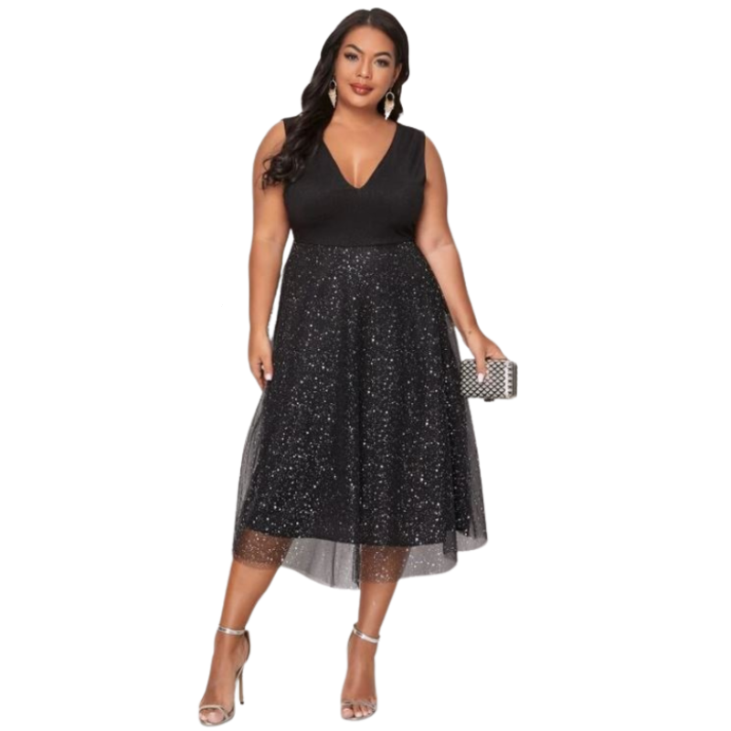 'Kat' black, silver skirt cocktail dress, size 14