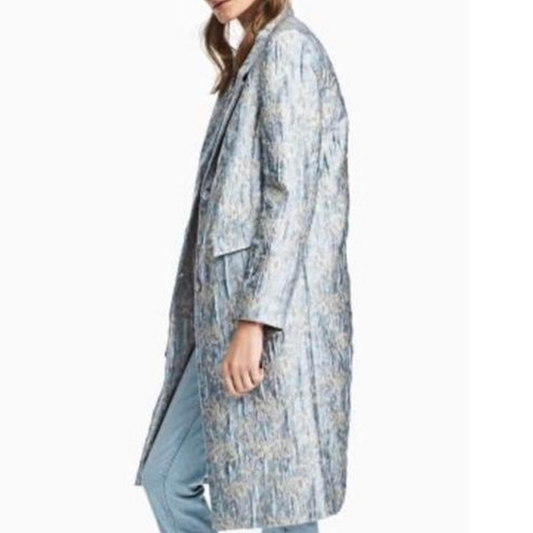 Blue /silver/cream embossed  coat, size 10-12
