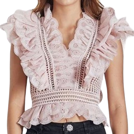 Ivory & Chain pink lace top, size 12-14