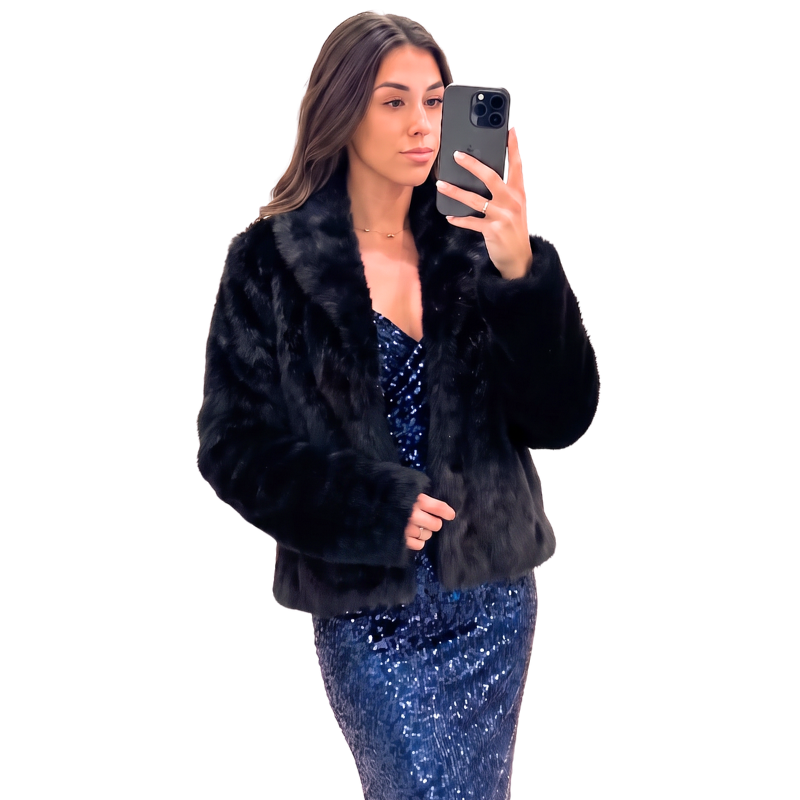 HIRE-NEW LOOK black faux fur jacket, size 8-10