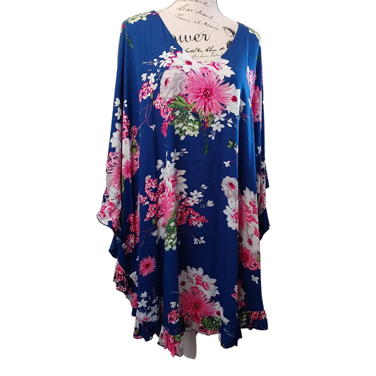 Red Lotus blue floral Summer/resort dress, size OSFM