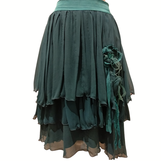Nicola Finetti Designer teal silk skirt, size 12, retail $699
