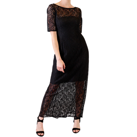 Annah S  black lace ball/formal dress, size 12-14-RENT ONLY