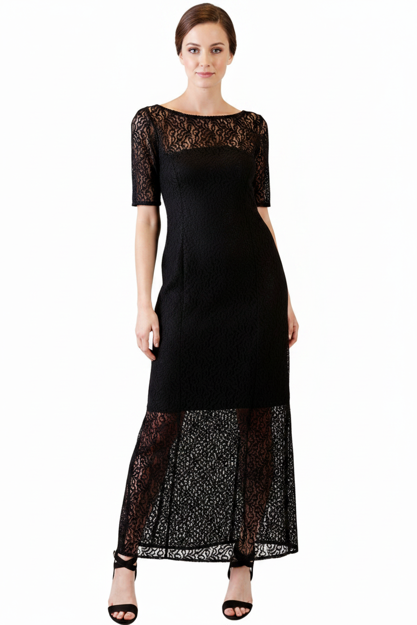 Annah S  black lace ball/formal dress, size 12-14- HIRE