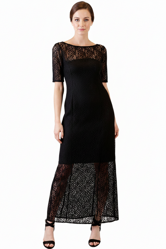 Annah S  black lace ball/formal dress, size 12-14- HIRE
