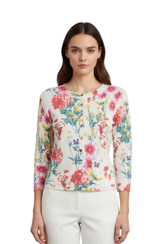 Karen Millen viscose ivory floral cardigan, size S 8-10