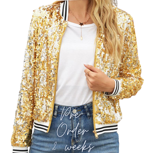 NEW gold sequin jacket, size 8-10-12-14-16, preorder 2 weeks