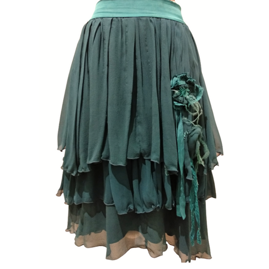 Nicola Finetti Designer teal silk skirt, size 12, retail $699