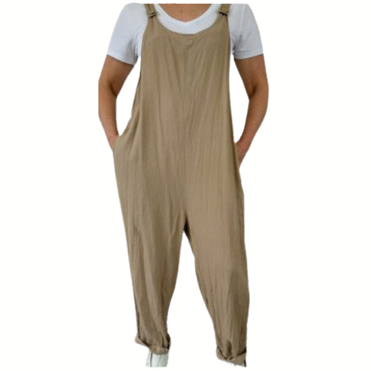 Beige linen/cotton jumpsuit, size 12