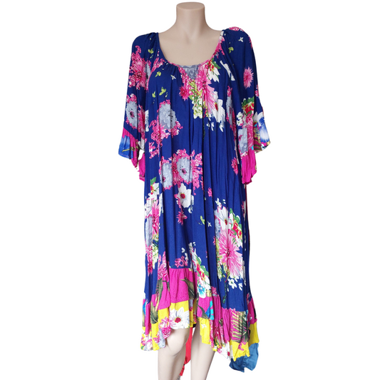 Red Lotus blue floral Summer/resort dress, size XL/18