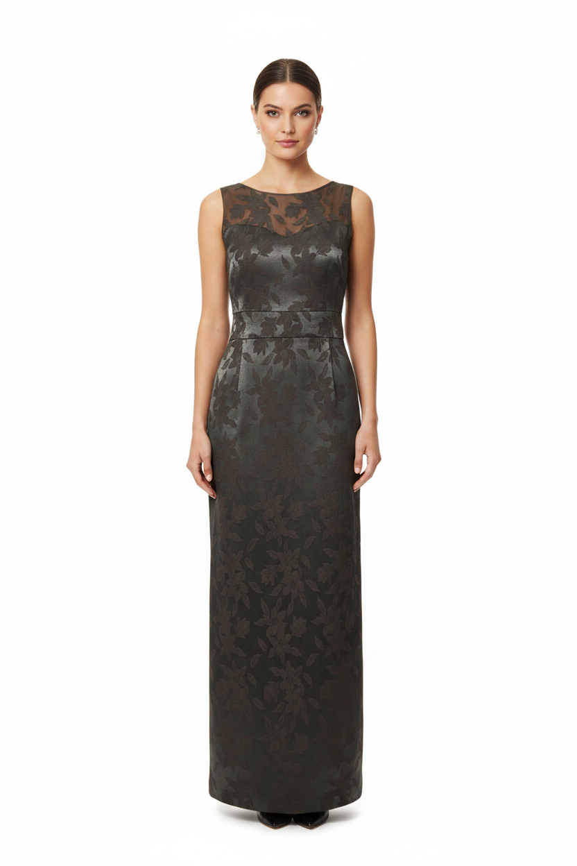 Annah S green embossed floral formal dress, size 12