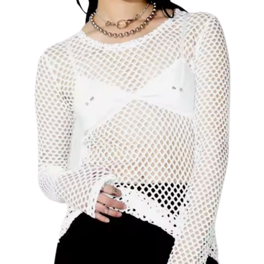New ivory mesh/fishnet top,  size 12