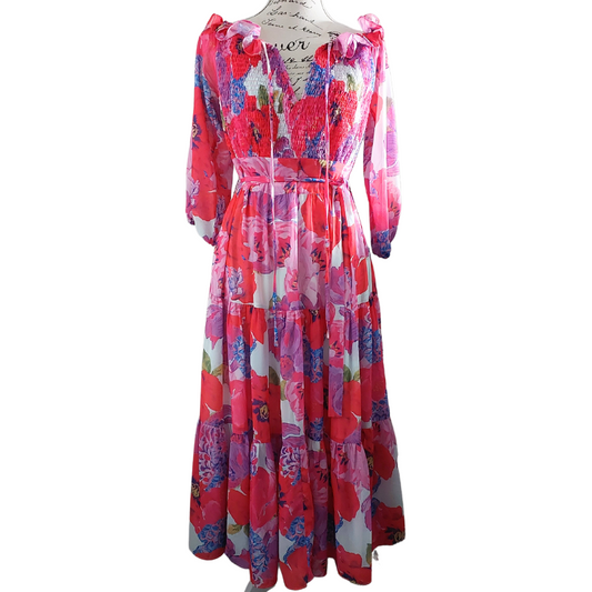 NEW Pia pink floral dress, size M/NZ 10-12