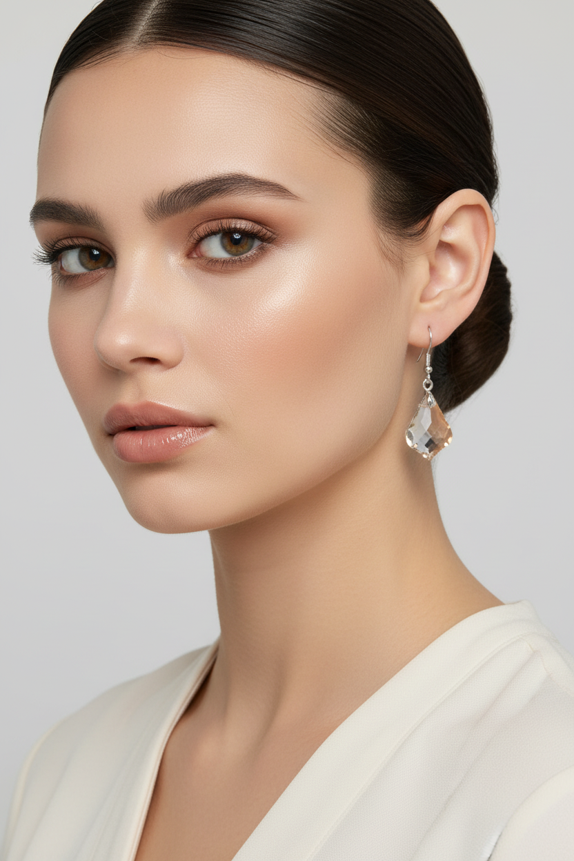 New Swarovski Crystal champagne Earrings, 925 hooks