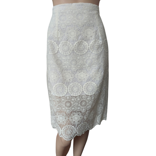 NATALIA ROMANO ivory lace skirt, size 8