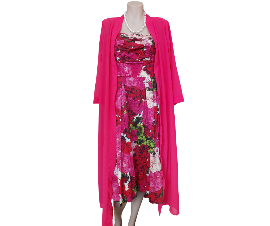 Trelise Cooper floral dress /pink chiffon coat size 12-14