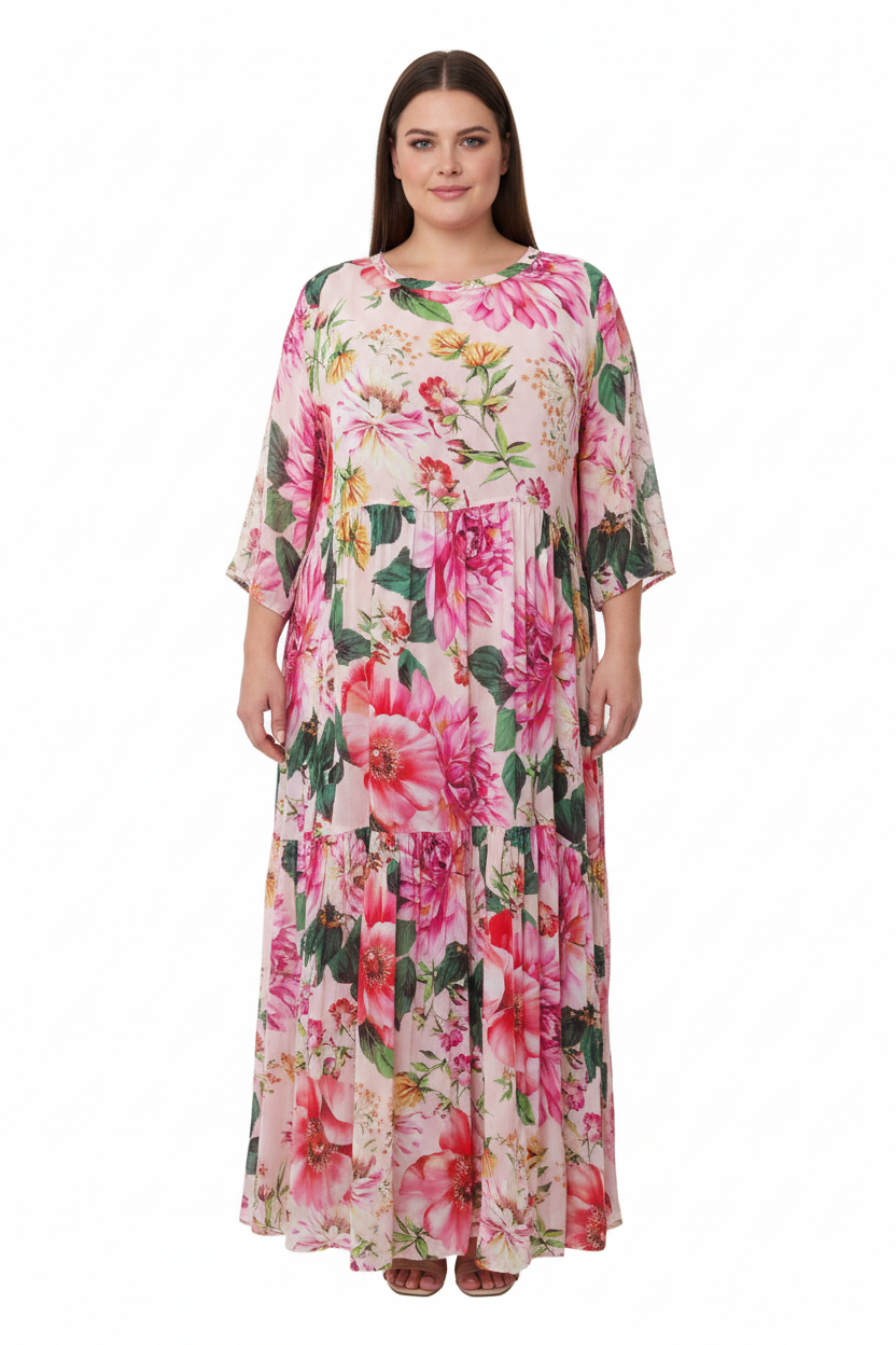 Jellicoe Pink floral dress, size L/16-HIRE