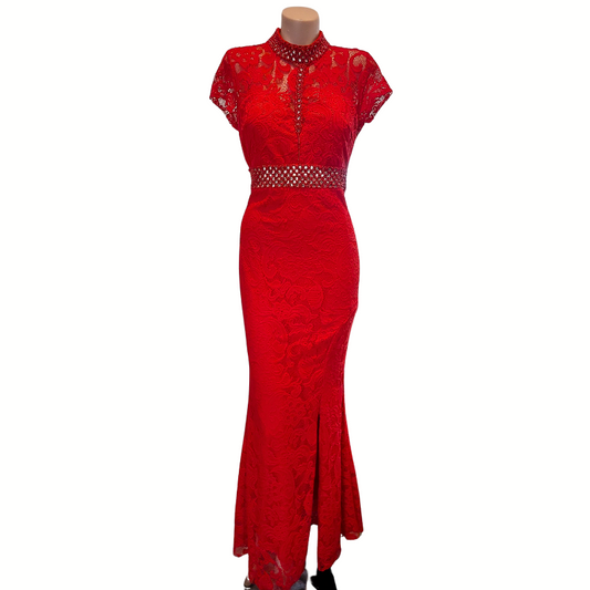 Red lace/ bling formal/ball dress, size 10