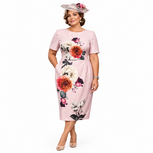 Pink floral formal dress, size 16-18