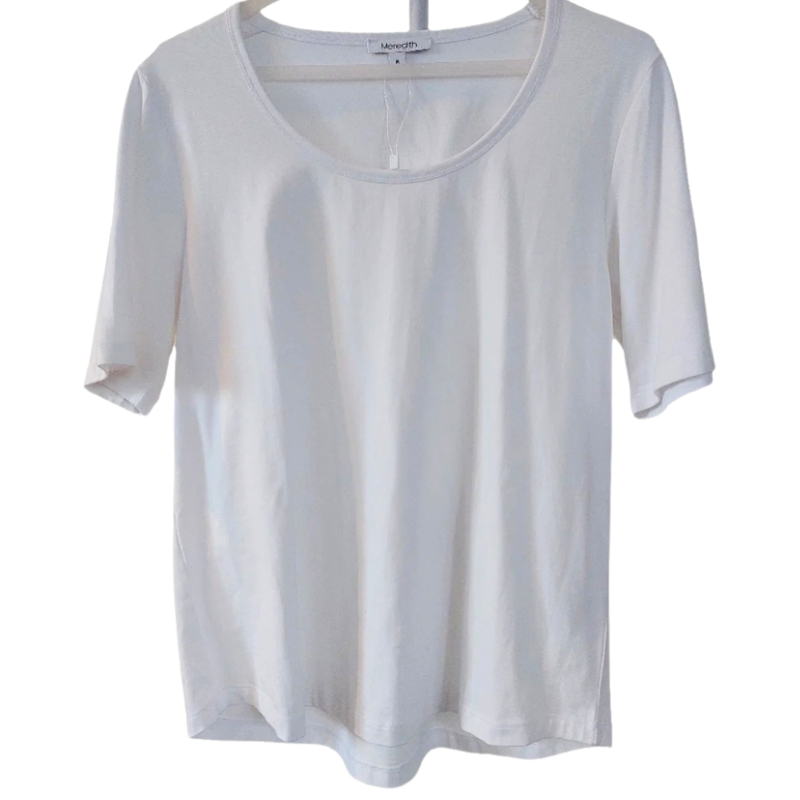 NEW Meredith white cotton T shirt, size M/12, retail  $69