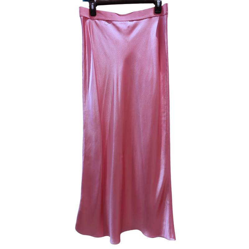 Seed satin silk pink midi skirt, size 14