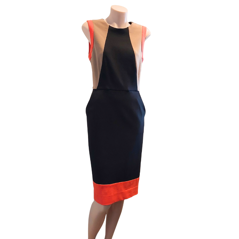 Fenn Wright Manson black/tan/orange cocktail dress, size 8