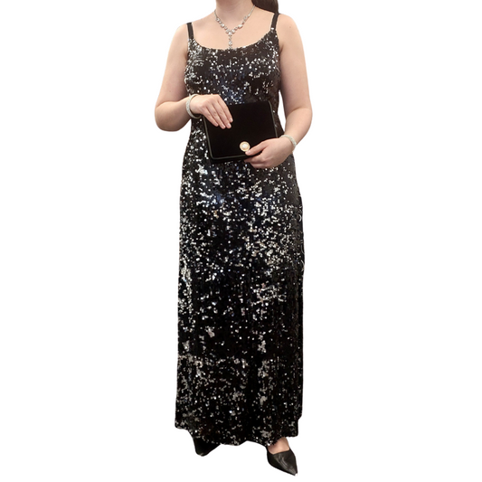Black & silver sequin ball /formal dress, size 12-HIRE