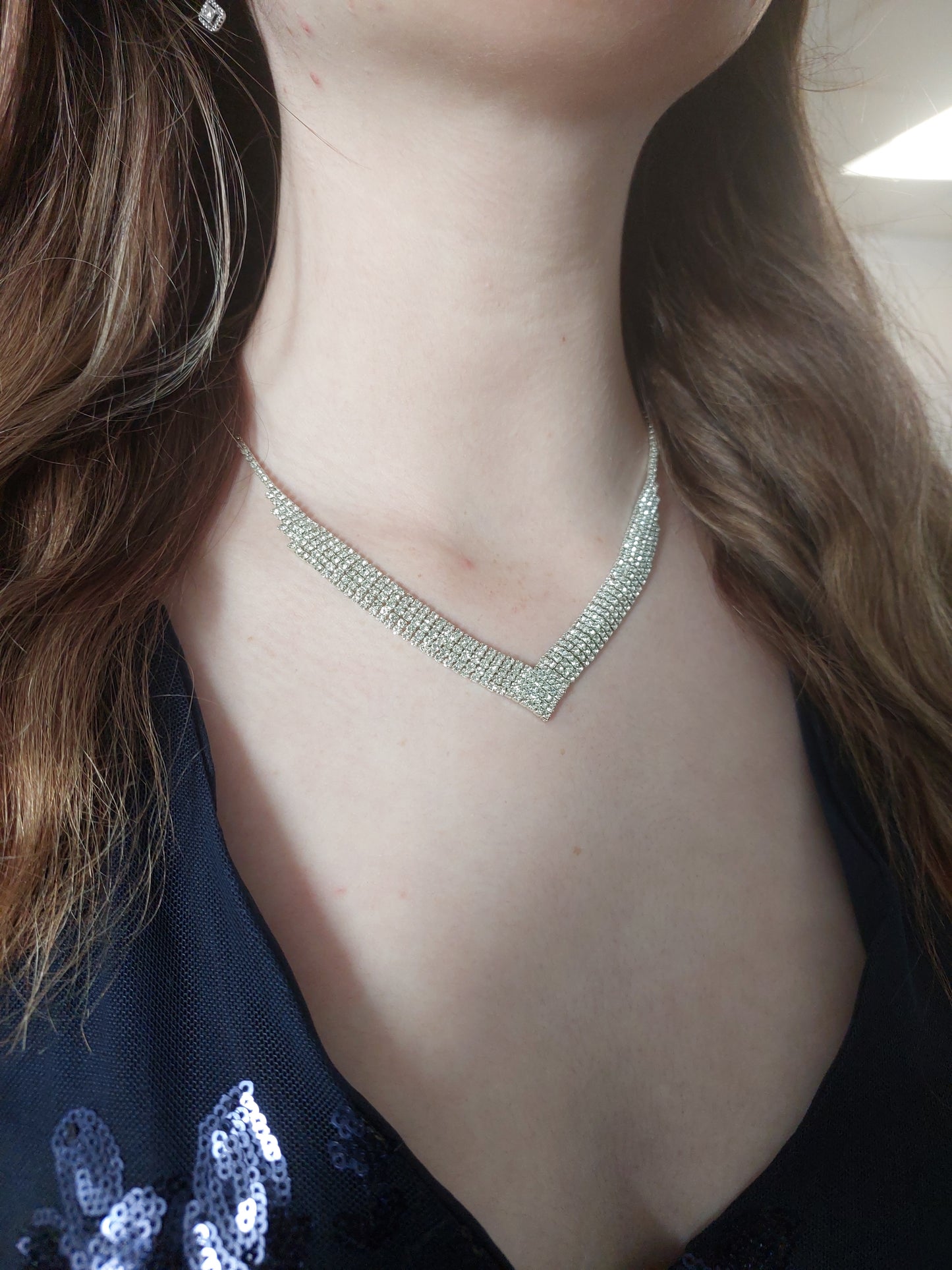 Silver diamante necklace + earrings + bangle - HIRE