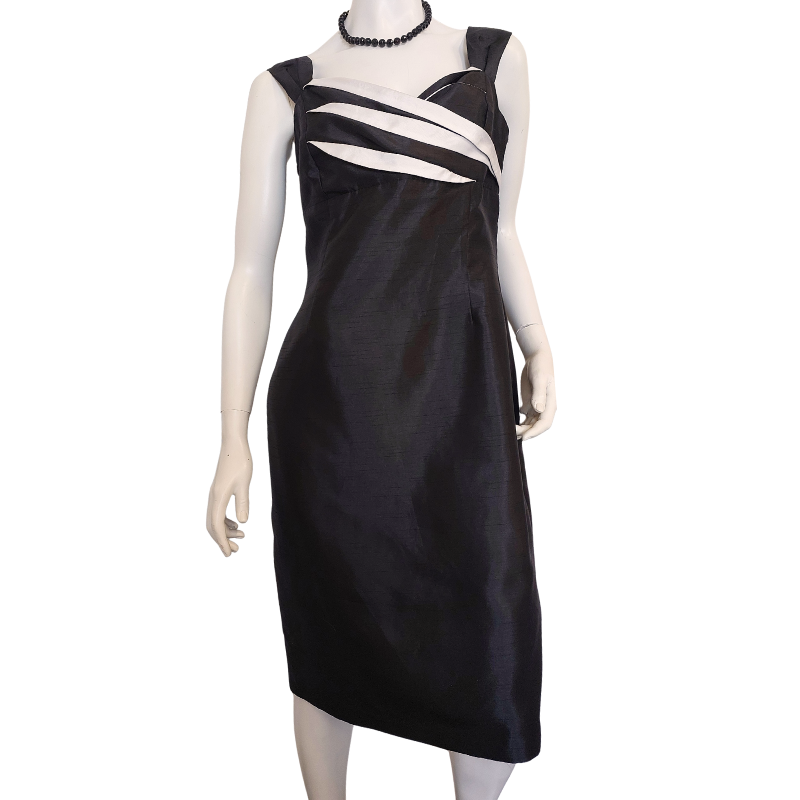 Queenspark black & white tafetta cocktail dress, size 12