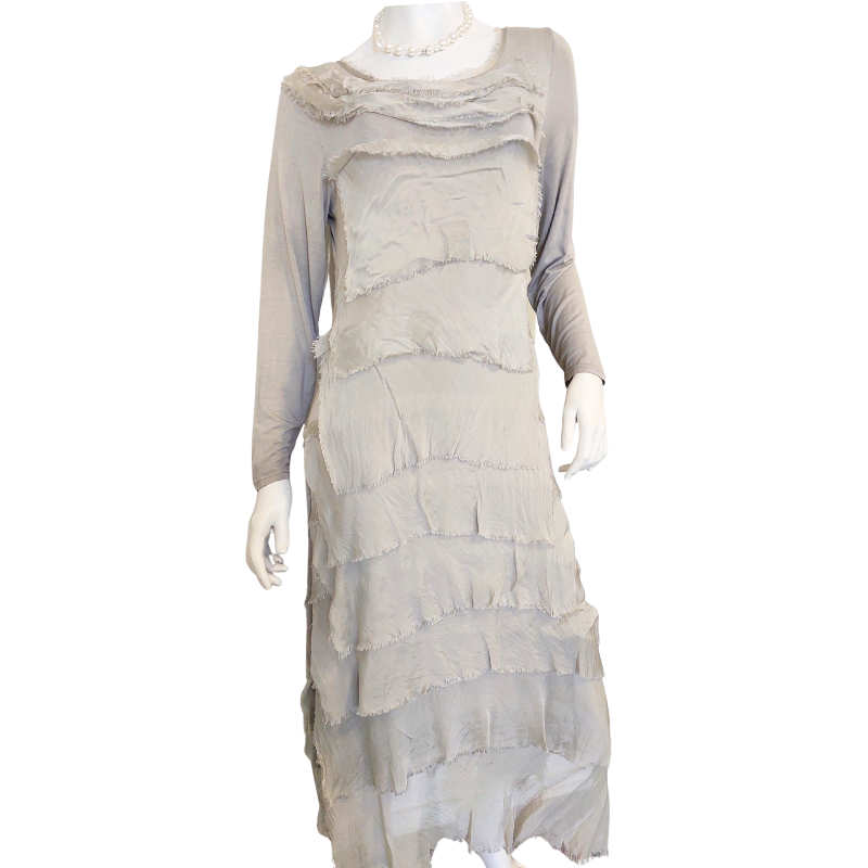 IMAGINE Fashion Italy silver grey silk dress, size fits 12-14