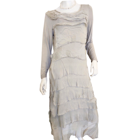 IMAGINE Fashion Italy silver grey silk dress, size fits 12-14