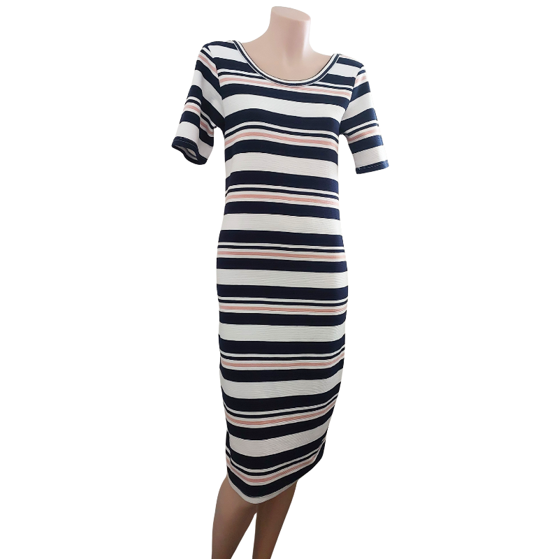 French Connection navy striped beige dress, size 8