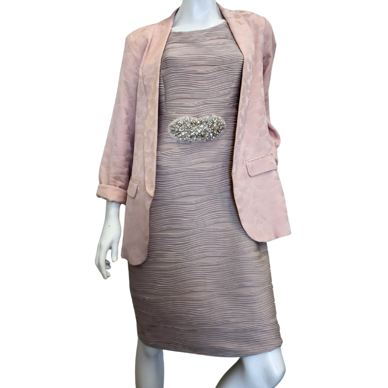 Joseph Ribcoff dusky pink diamante dress, size 14