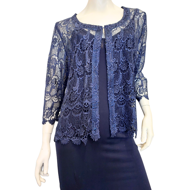 Booked 10th-14th April 2026-New Artisan navy lace shrug, size 18, retail $285