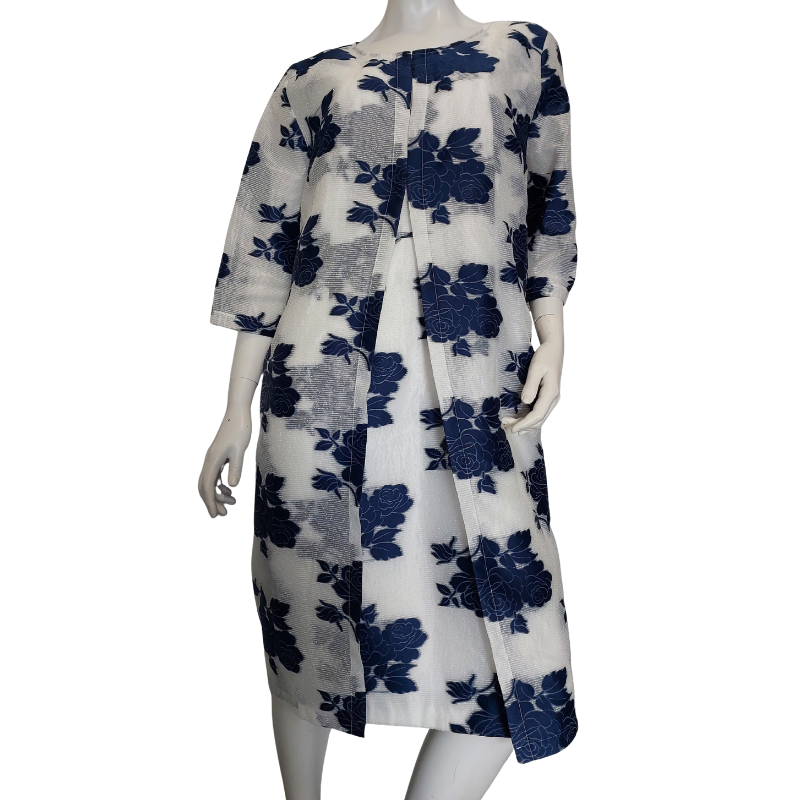 Lizabella navy/cream dress & coat, size 20