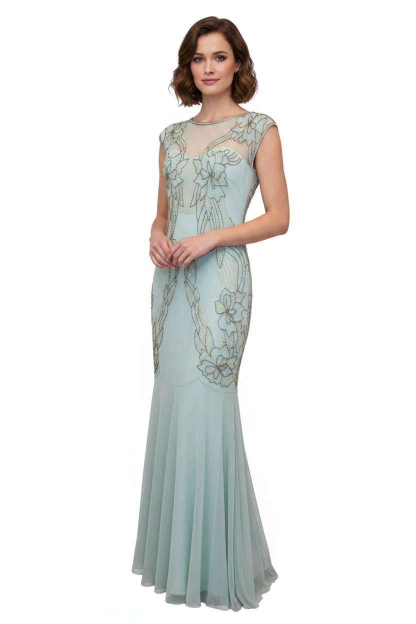 HIRE-Light green sequin formal dress, size 10