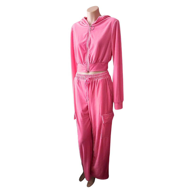 Pink velour jacket & pants, size 8