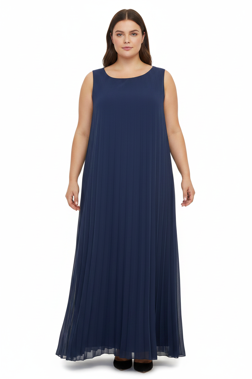 Cocobelle navy pleated maxi   formal dress / New Artisan shrug, size 18