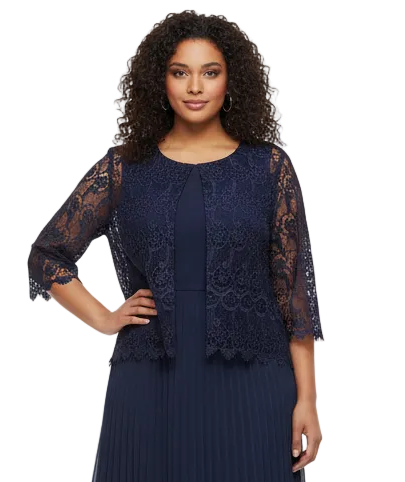 New Artisan navy lace shrug, size 18, retail $285