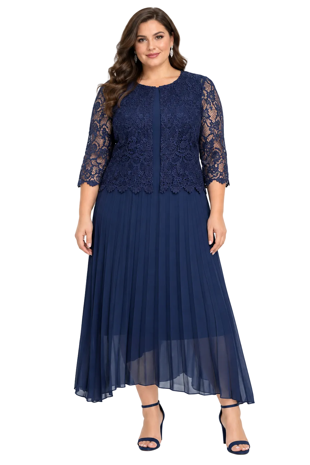 Cocobelle navy pleated maxi   formal dress / New Artisan shrug, size 18